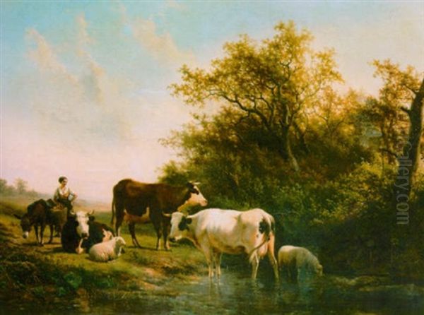 A Peasant Woman With Cows In A Landscape Oil Painting by Hendrik van de Sande Bakhuyzen