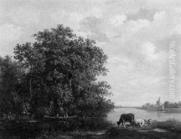 Hollandische Landschaft Mit Kuhen Am Flusufer Oil Painting by Hendrik van de Sande Bakhuyzen