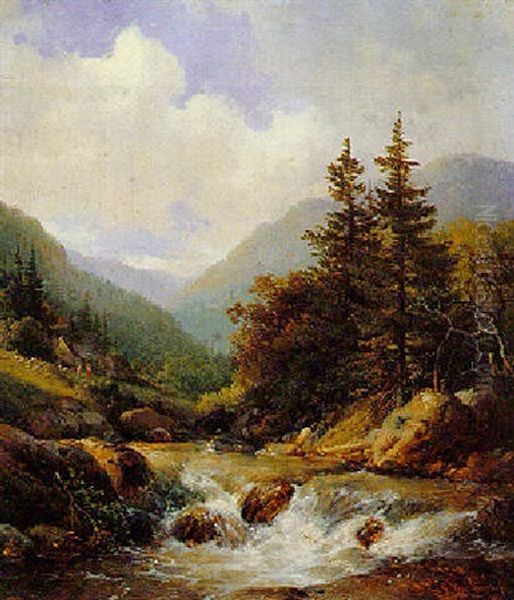 A Mountain Stream by Hendrik van de Sande Bakhuyzen