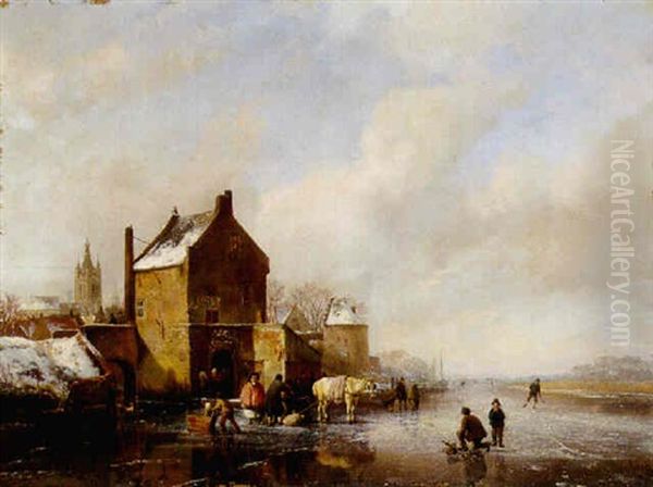 Figures In A Frozen Winter Landscape Oil Painting by Hendrik van de Sande Bakhuyzen