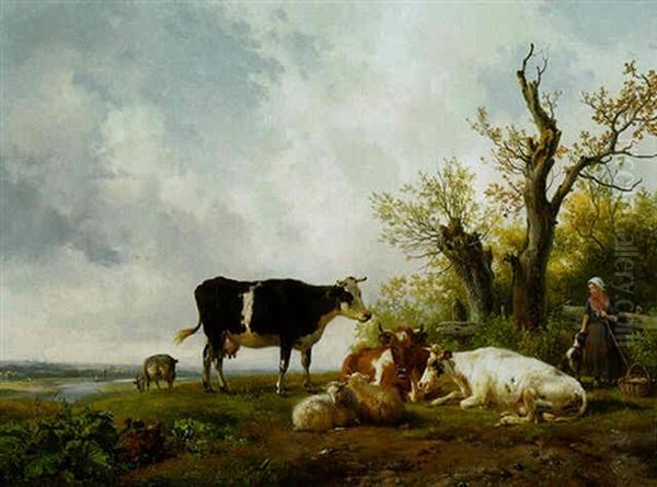 Out To Pasture Oil Painting by Hendrik van de Sande Bakhuyzen