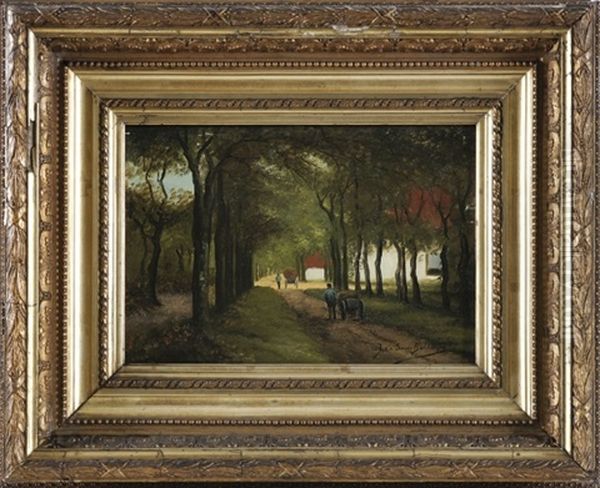 Allee Mit Von Der Feldarbeit Heimkehrenden Bauern Oil Painting by Julius Jacobus Van De Sande Bakhuyzen