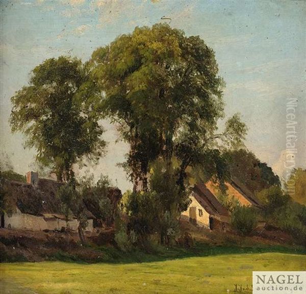 Sommerlandschaft Am Dorfrand Oil Painting by Julius Jacobus Van De Sande Bakhuyzen