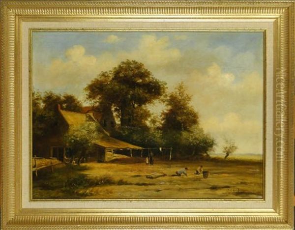 Ferme Animee Oil Painting by Julius Jacobus Van De Sande Bakhuyzen