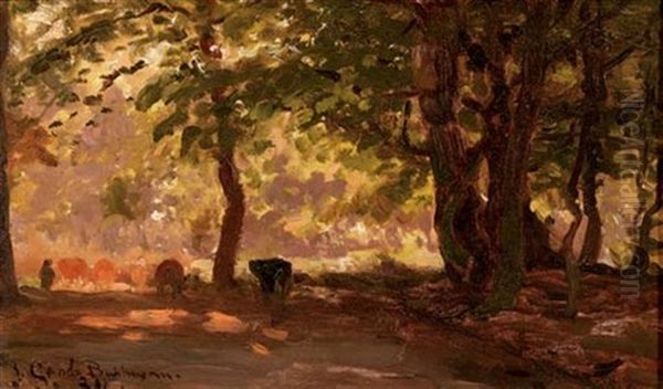 A Forest Path (study) Oil Painting by Julius Jacobus Van De Sande Bakhuyzen