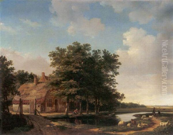 Landschap Oil Painting by Julius Jacobus Van De Sande Bakhuyzen