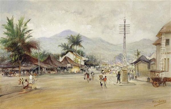 Activities In An Indonesian Village Oil Painting by Frans Bakker