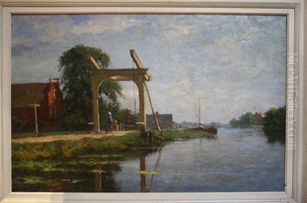 Bij De Witte Ophaalbrug Oil Painting by Jan Bakker