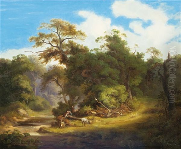 Idyllischer Wald Mit Holzfallern Oil Painting by Julius Bakof