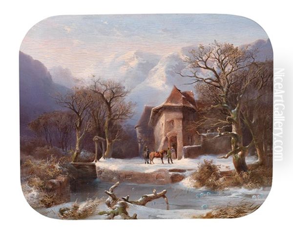 Schloss Im Walde, Winterlandschaft Oil Painting by Julius Bakof