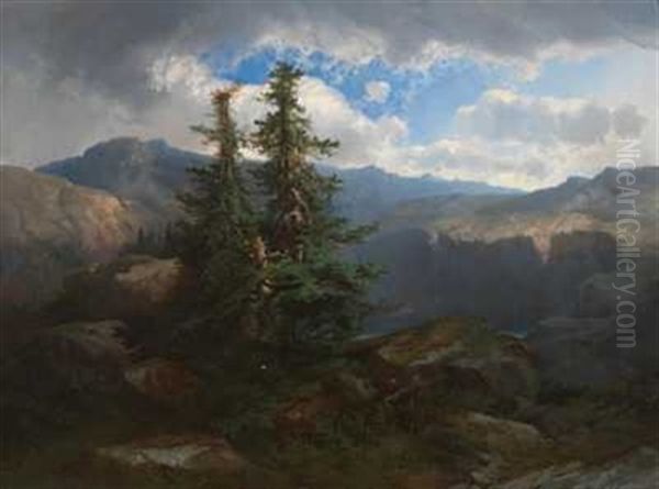 Landskap Oil Painting by Julius Bakof