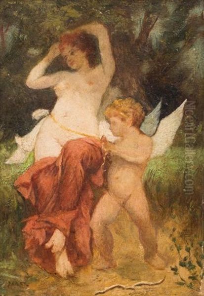 Venus Et Cupidon, Au Verso Esquisse Antique Oil Painting by Leon Bakst