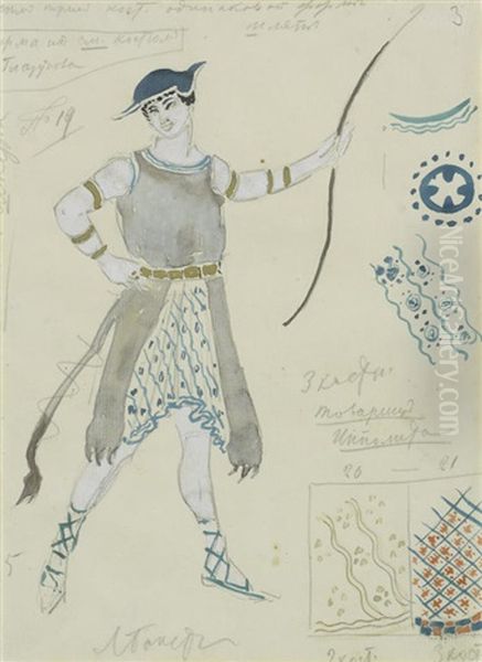 Costume Design For Hyppolite Oil Painting by Leon Bakst