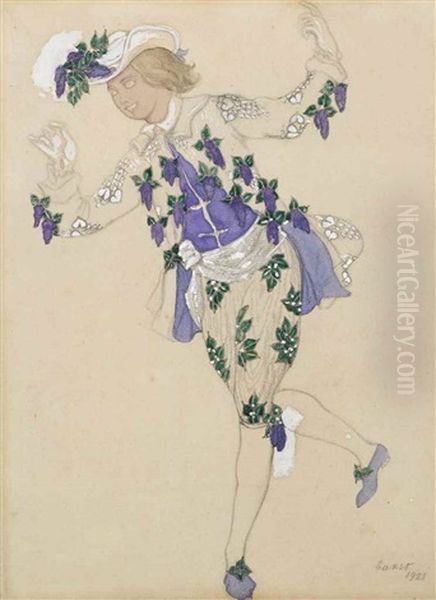 Costume Design For 'la Belle Au Bois Dormant': Le Page De La Fee Lilas Oil Painting by Leon Bakst