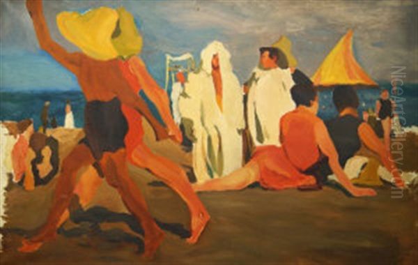 Bathers On The Lido, Venice Oil Painting by Leon Bakst