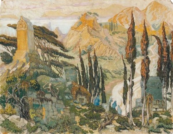 Ruines Dans Un Paysage Mediterraneen Oil Painting by Leon Bakst