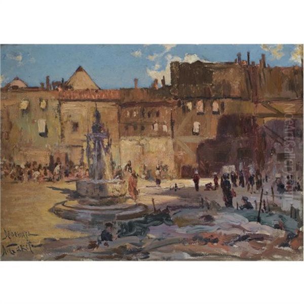 Town Square In Lobenicht, Kaliningrad Oil Painting by Leon Bakst