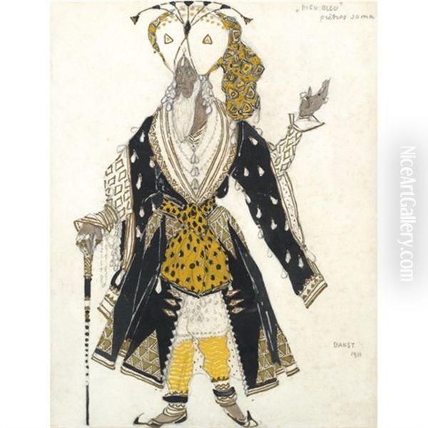 Costume Design For The Priest Soma From Le Dieu Bleu Oil Painting by Leon Bakst