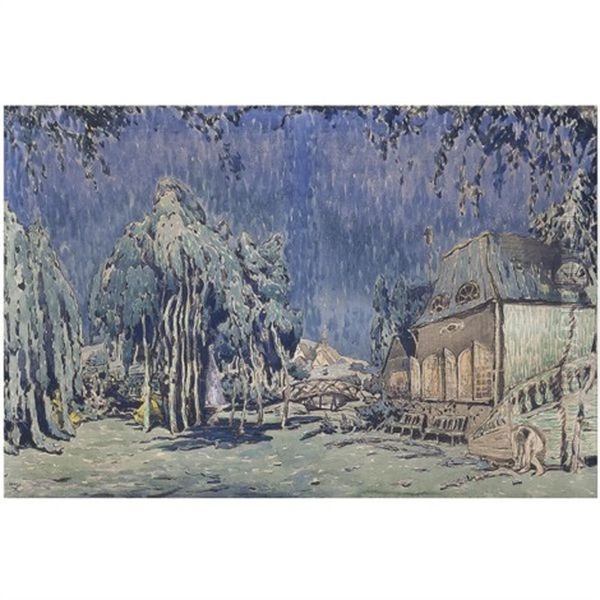 Set Design For Papillons Oil Painting by Leon Bakst