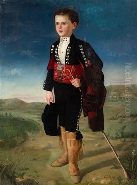 Retrato De Nino Vestido Con Traje De Gala Andaluz, Quizas Granadino Oil Painting by Ricardo Balaca y Canseco