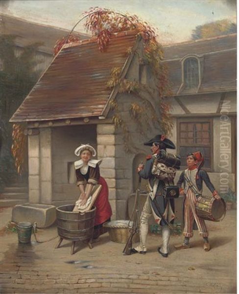 A Distraction From Chores Oil Painting by Charles Lucien Marie Balay