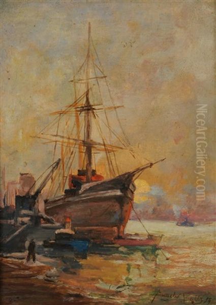 Porto Di Genova (+ Porto Di Genova; Pair) Oil Painting by Angelo Balbi