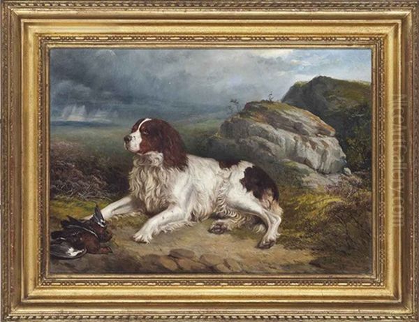 A Spaniel Guarding The Day's Bag Oil Painting by James Walsham Baldock