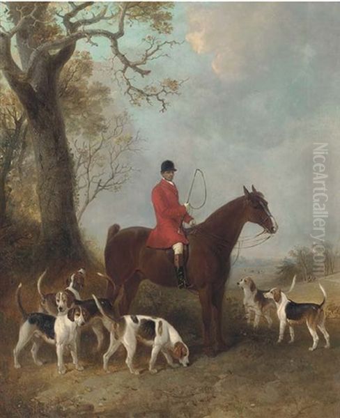 A Master On Horseback With Six Hounds, A Hunt Beyond Oil Painting by James Walsham Baldock