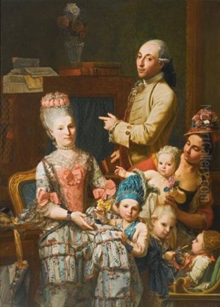 Portrait Of Antonio Ghedini And His Family Oil Painting by Giuseppe Baldrighi