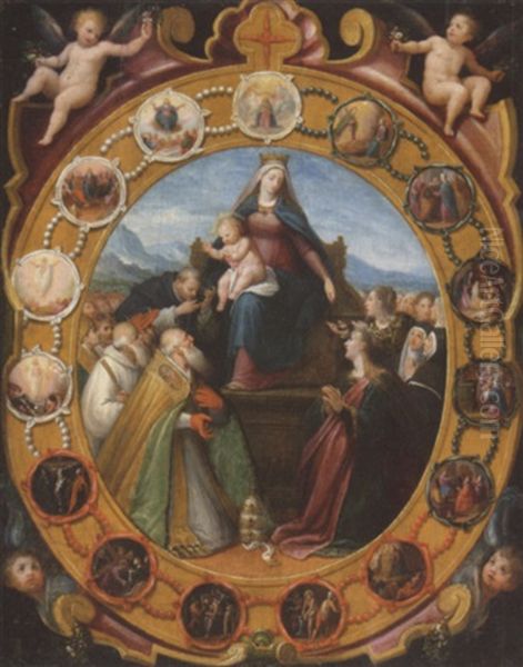 The Madonna Of The Rosary, With Saint Dominic And Other Saints, Surounded By Scenes From Life Of The Virgin And Of Christ Oil Painting by Giovanni (Il Cosci) Balducci