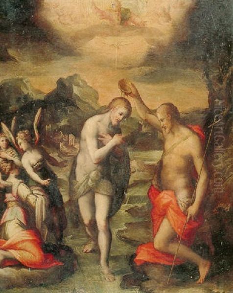 The Baptism Of Christ Oil Painting by Giovanni (Il Cosci) Balducci