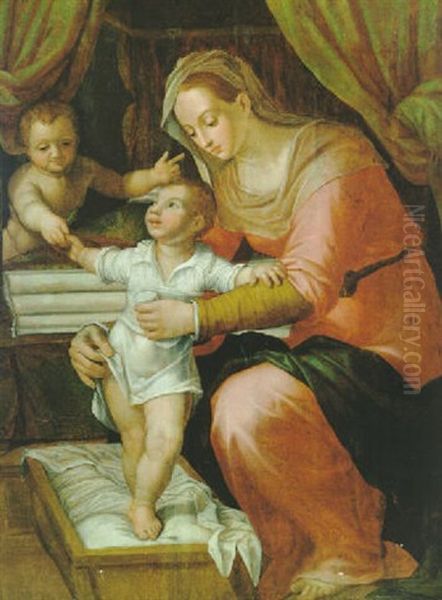 Madonna Mit Kind Und Einem Engel Oil Painting by Giovanni (Il Cosci) Balducci