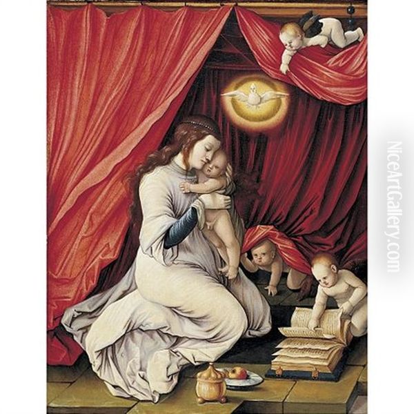 Virgin And Child With Three Angels by Hans Baldung