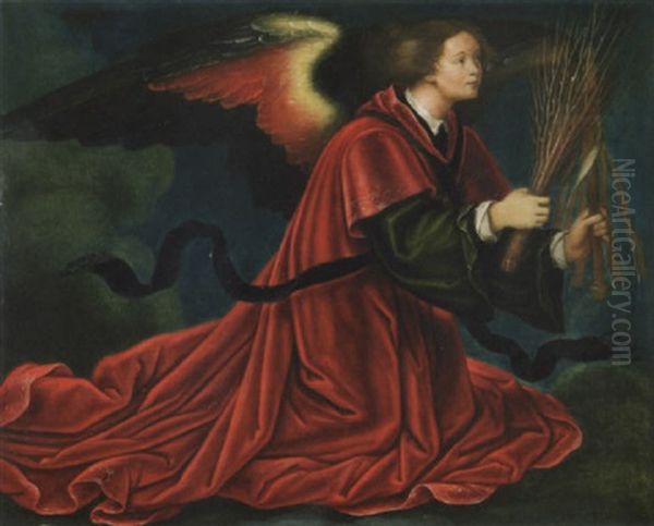 Knieender Engel, Der Reisigrute Und Geisel Als Leidenswerkzeuge Christi In Handen Halt Oil Painting by Hans Baldung