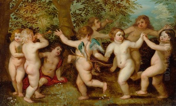 Putti Dancing In A Ring Oil Painting by Hendrik van Balen the Elder