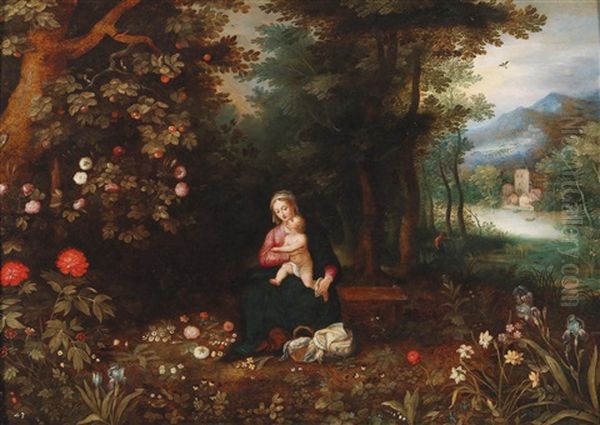 A Forest Landscape With The Rest On The Flight Into Egypt Oil Painting by Hendrik van Balen the Elder