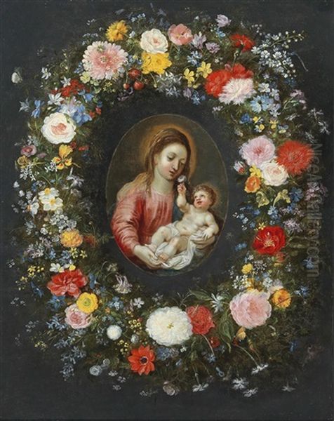 A Flower Garland Surrounding The Virgin And Child Oil Painting by Hendrik van Balen the Elder