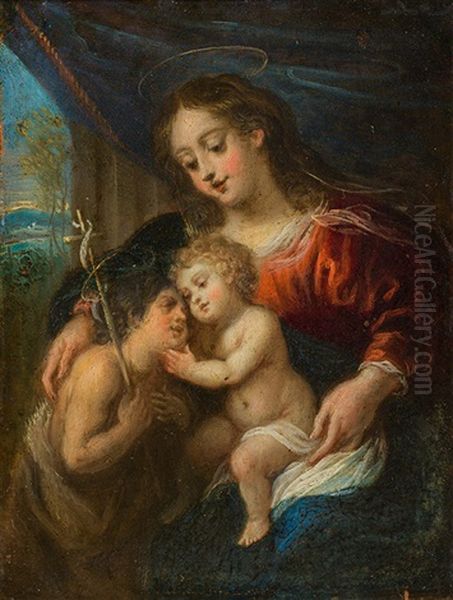 Madonna With Child And The Infant St. John The Baptist Oil Painting by Hendrik van Balen the Elder