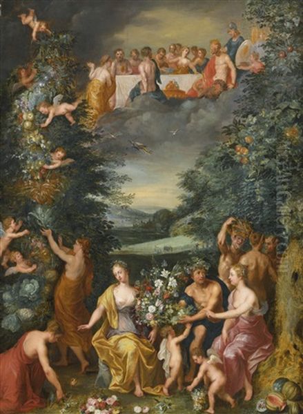 Homage To The Goddess Flora With A Feast Of The Gods by Hendrik van Balen the Elder