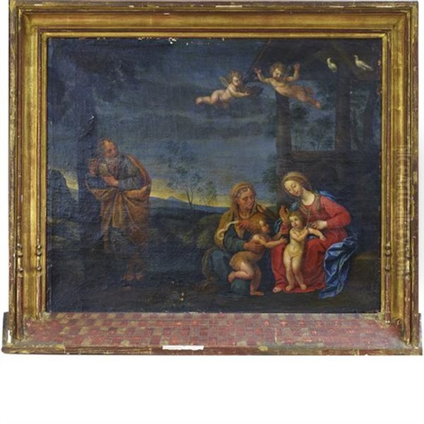 Holy Family With St. Elizabeth And John The Baptist Oil Painting by Hendrik van Balen the Elder