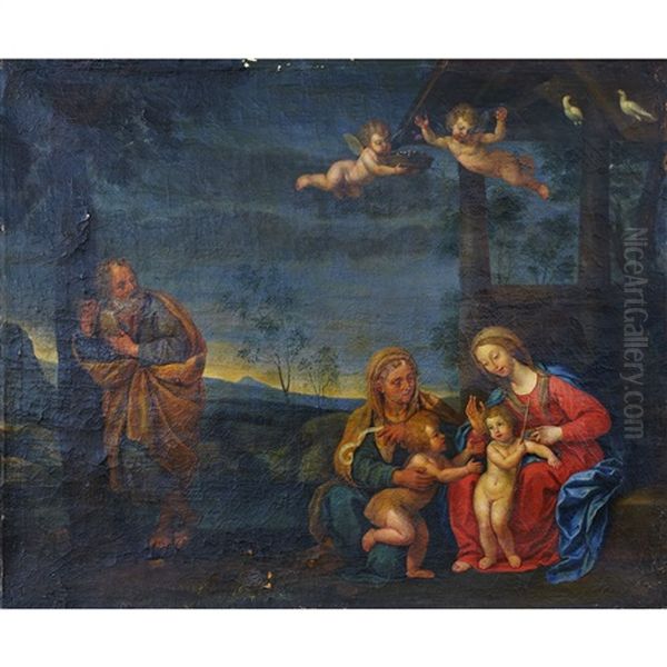 Holy Family With St. Elizabeth And John The Baptist Oil Painting by Hendrik van Balen the Elder