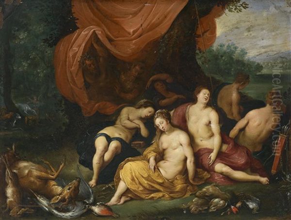 Diana Und Ihre Nymphen Nach Der Jagd, Von Satyrn Belauscht Oil Painting by Hendrik van Balen the Elder