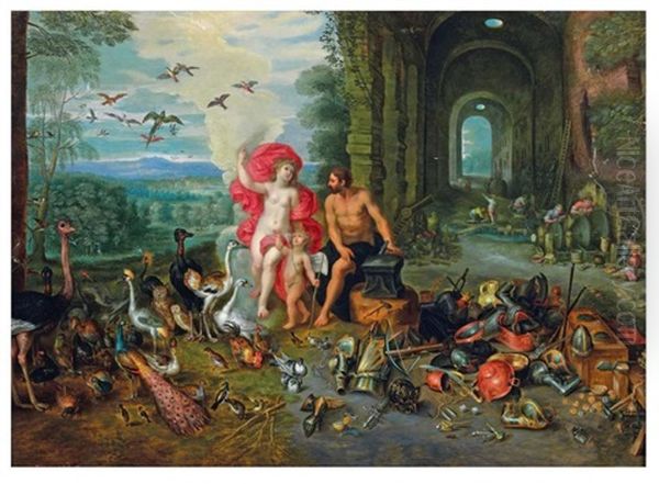 Venus Dans La Forge De Vulcain (collab. W/workshop) Oil Painting by Hendrik van Balen the Elder