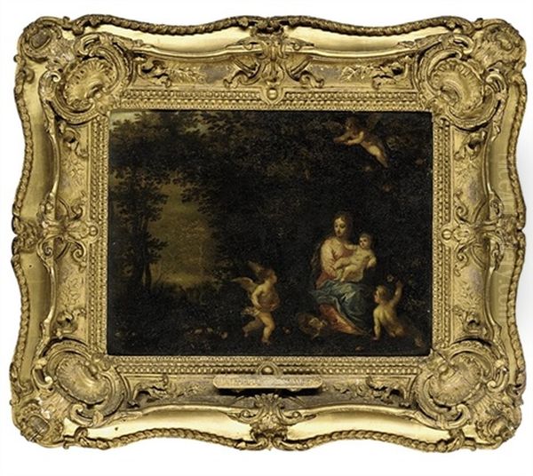 The Virgin And Child In A Wooded Landscape Attended By Putti Oil Painting by Hendrik van Balen the Elder