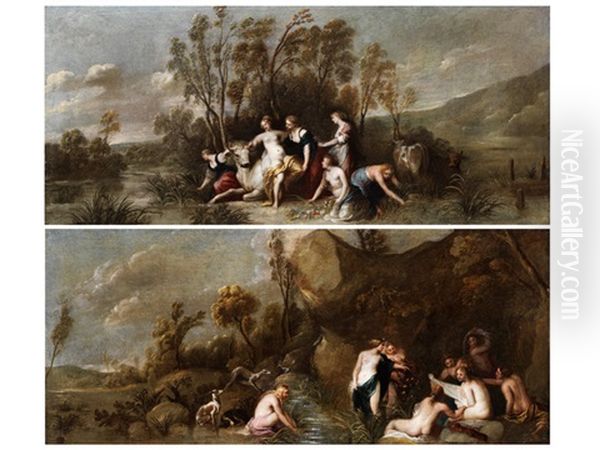 Der Raub Der Europa (+ Diana Im Bade; Pair) Oil Painting by Hendrik van Balen the Elder