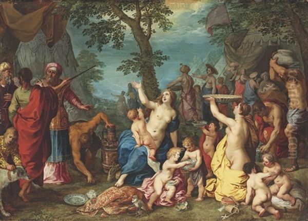 The Gathering Of Manna (collab. W/jan Breughel I) Oil Painting by Hendrik van Balen the Elder