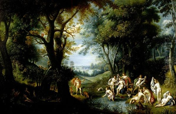 Diana And Acteon In A Wooded Landscape Oil Painting by Hendrik van Balen the Elder