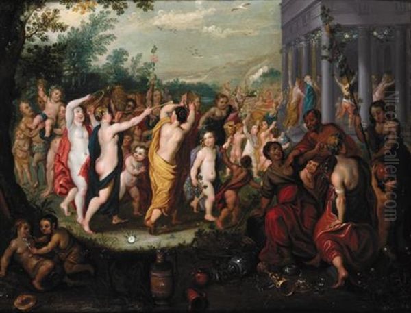 A Bacchanal Scene In Front Of A Temple Oil Painting by Hendrik van Balen the Elder