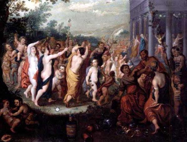 A Bacchanal Scene In Front Of A Temple Oil Painting by Hendrik van Balen the Elder