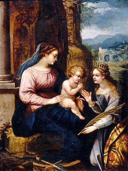 The Virgin And Child With Saint Catherine Of Alexandria Oil Painting by Hendrik van Balen the Elder